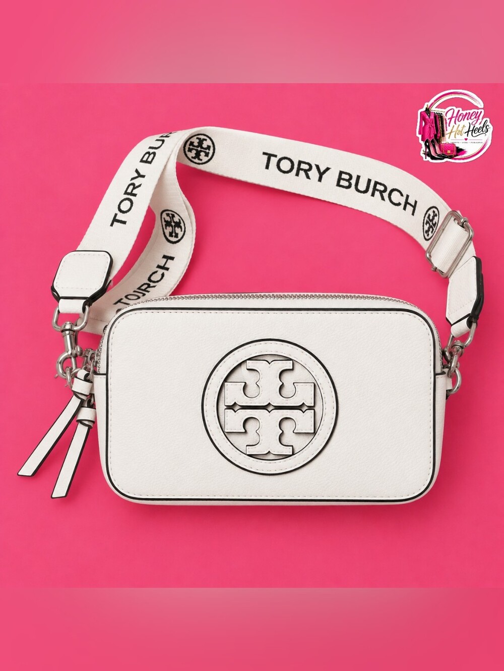 Tory Burch White Crossbody Bag with Branded Strap